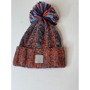 Free People Movement Hat‎ Beanie Womens Orange Blue Gray Pom Ribbed Knit Winter